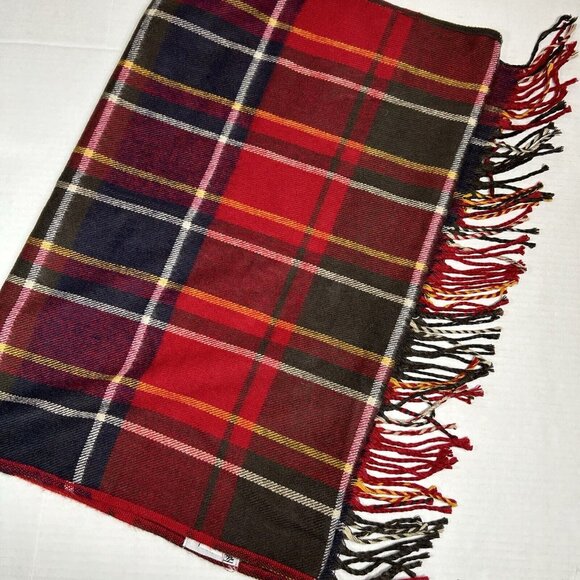 29 Palms Long Red Green Plaid Blanket Scarf with Fringe Unisex Size 26”x78” - Picture 6 of 6